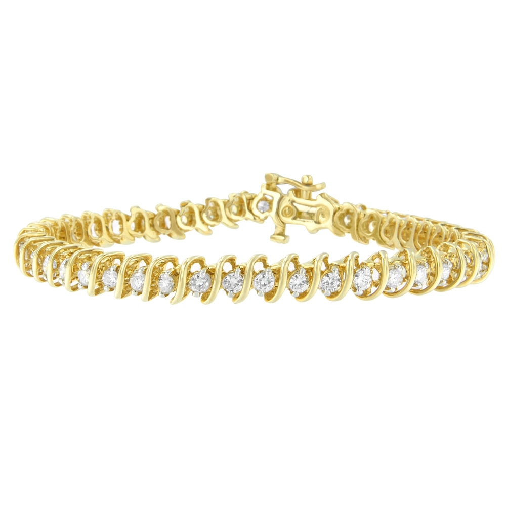 14K Yellow Gold Round Cut Diamond Spiral Link Bracelet (3.00 cttw, H-I Color,